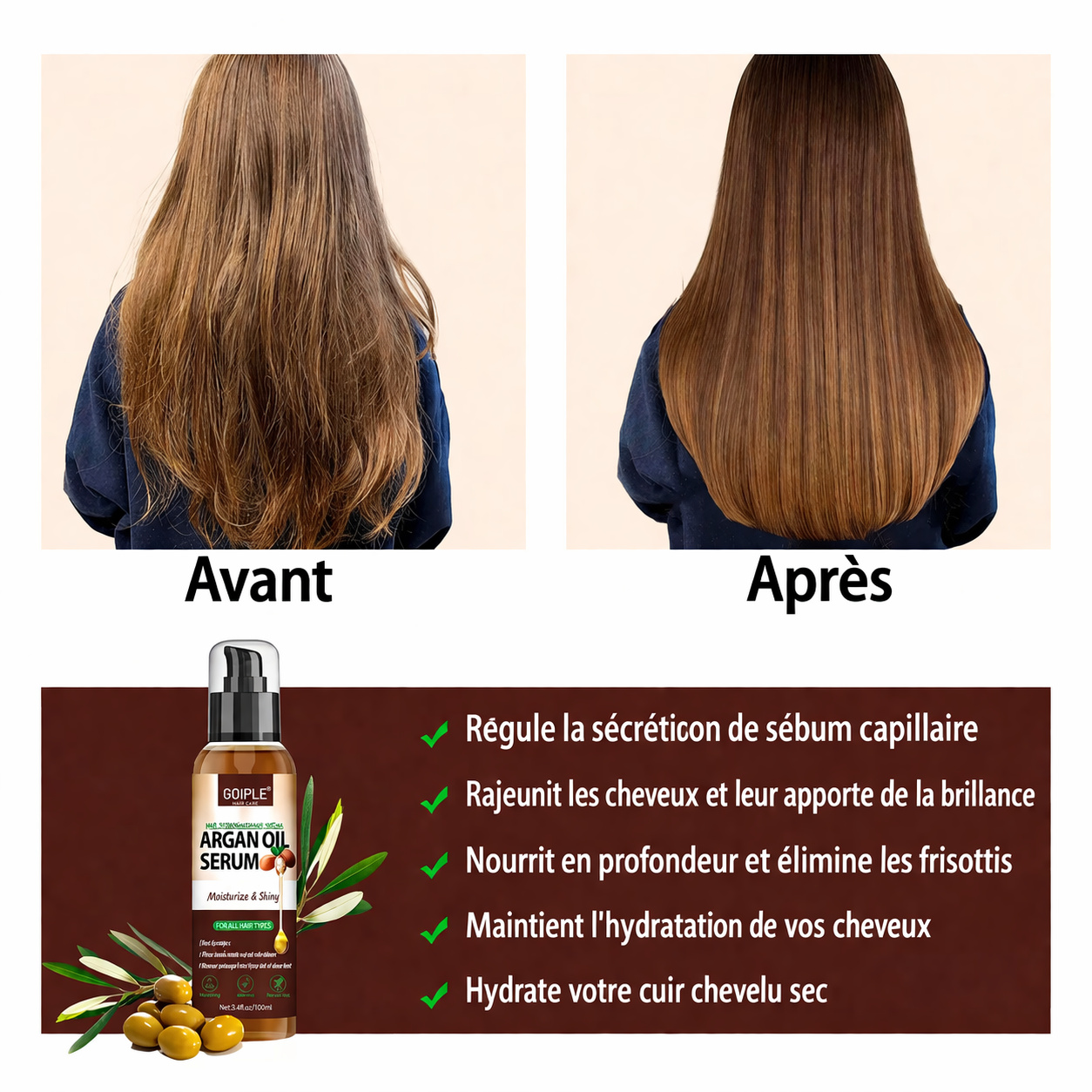 Sérum Capillaire à l’Huile d’Argan – Nutrition, Brillance et Réparation Intense | Sélection Venetha