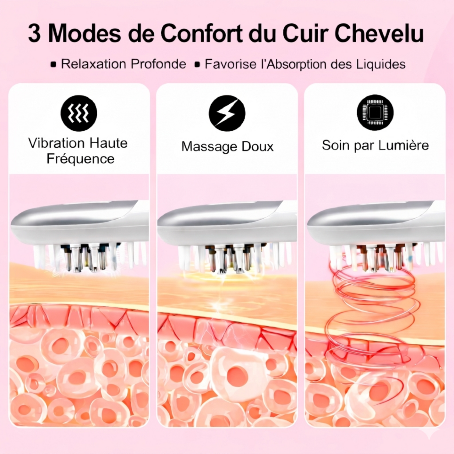 Peigne de Croissance des Cheveux EMS 3-en-1